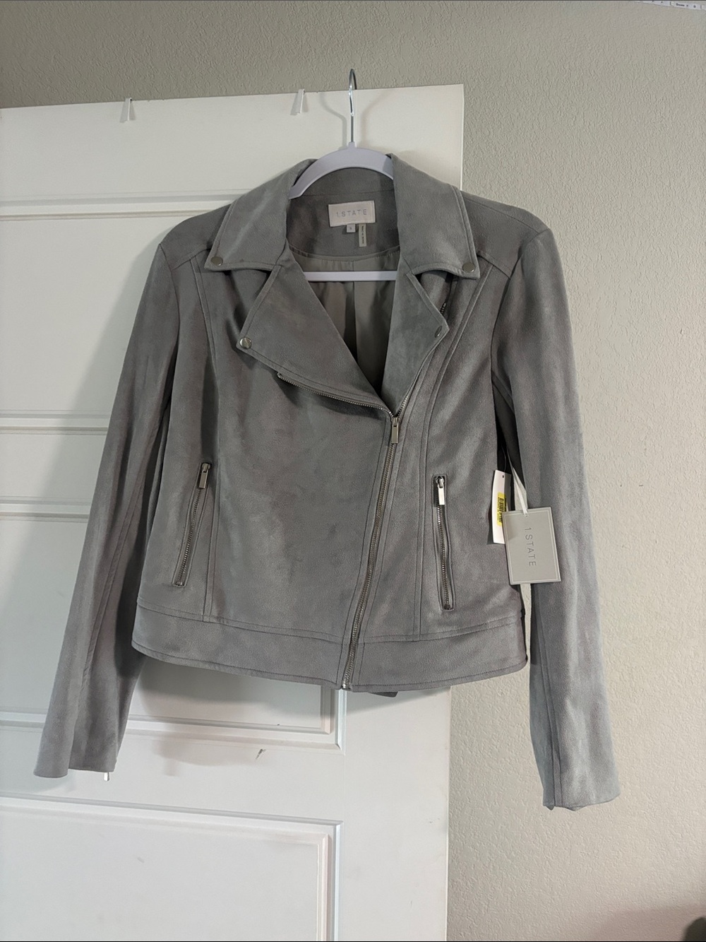 1. State Gray Suede Moto Jacket